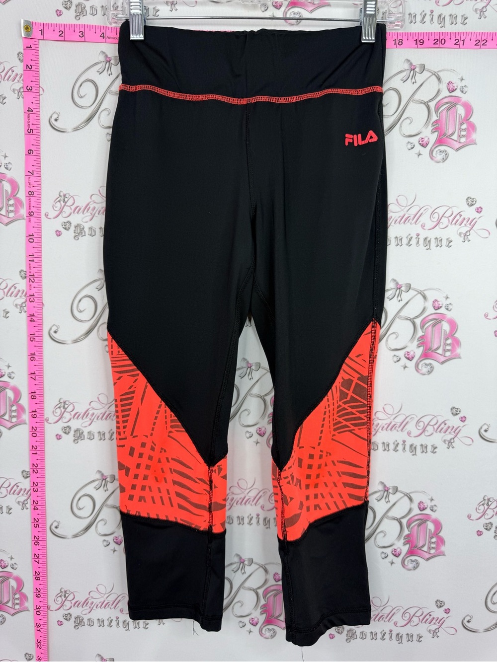 Fila capri leggings tights Black Leggings with Coral Accent Panels